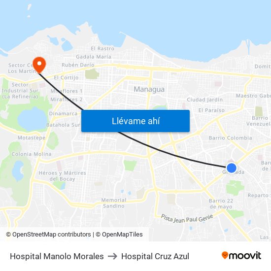 Hospital Manolo Morales to Hospital Cruz Azul map