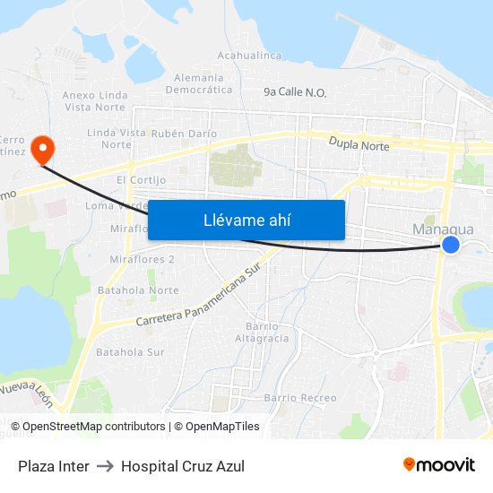 Plaza Inter to Hospital Cruz Azul map