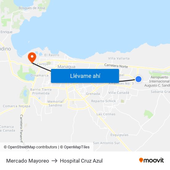 Mercado Mayoreo to Hospital Cruz Azul map