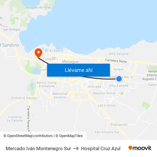 Mercado Iván Montenegro Sur to Hospital Cruz Azul map