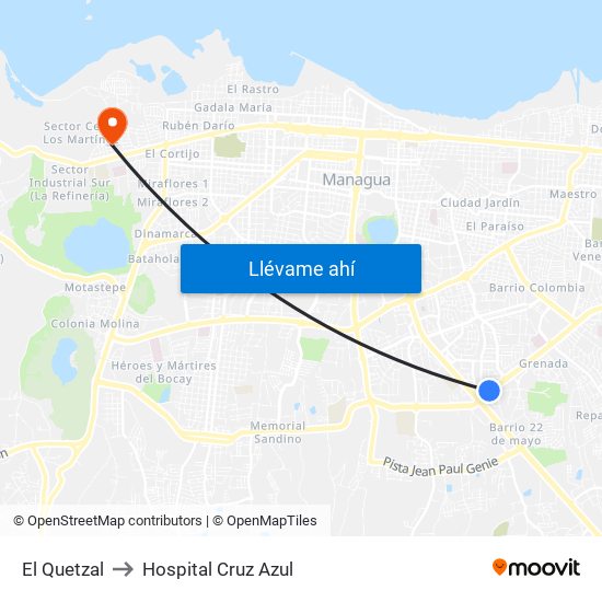 El Quetzal to Hospital Cruz Azul map