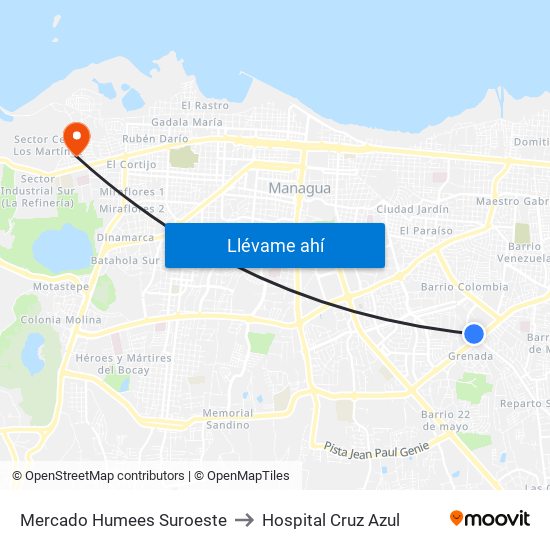 Mercado Humees Suroeste to Hospital Cruz Azul map
