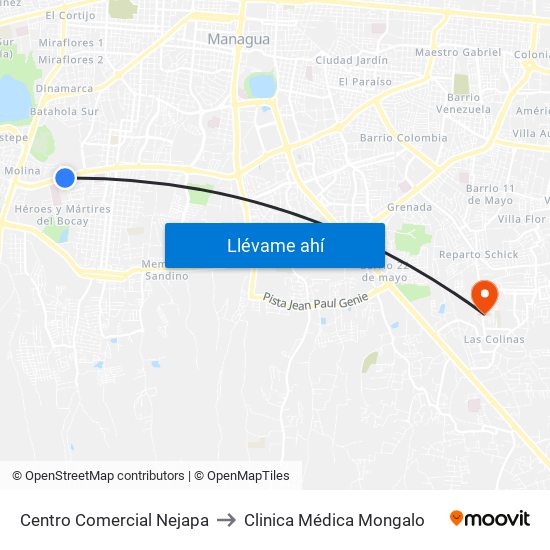 Centro Comercial Nejapa to Clinica Médica Mongalo map