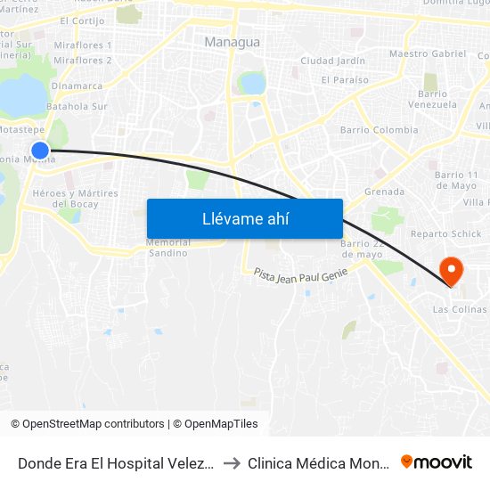 Donde Era El Hospital Velez Paiz to Clinica Médica Mongalo map