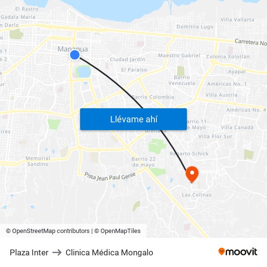 Plaza Inter to Clinica Médica Mongalo map