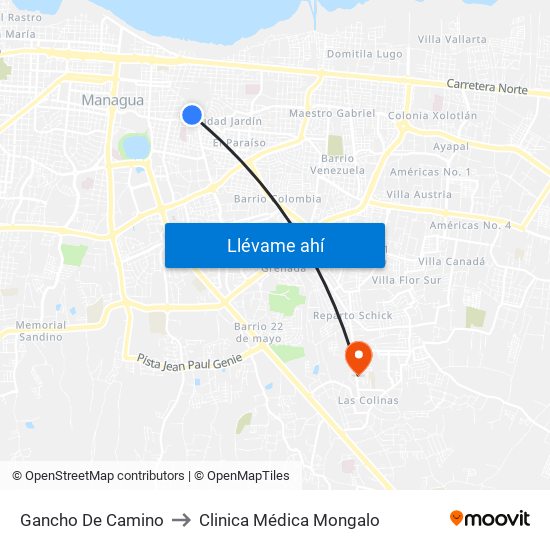 Gancho De Camino to Clinica Médica Mongalo map