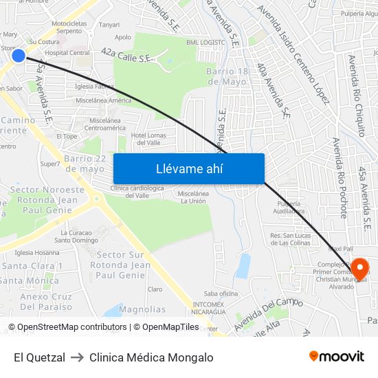 El Quetzal to Clinica Médica Mongalo map