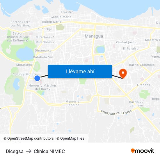 Dicegsa to Clínica NIMEC map