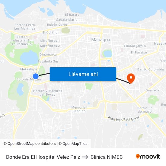 Donde Era El Hospital Velez Paiz to Clínica NIMEC map