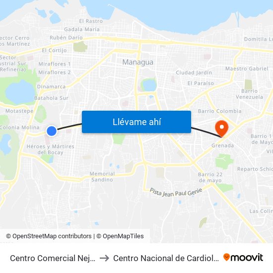Centro Comercial Nejapa to Centro Nacional de Cardiología map