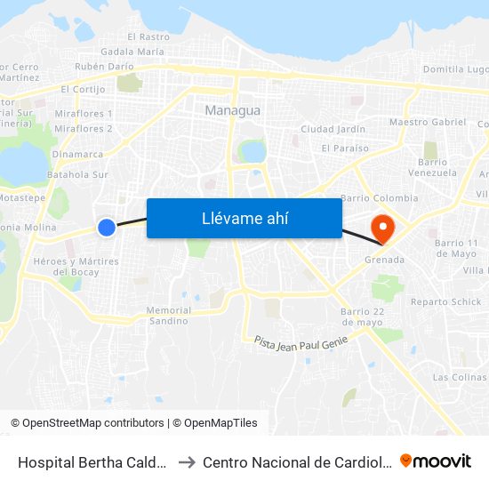 Hospital Bertha Calderón to Centro Nacional de Cardiología map