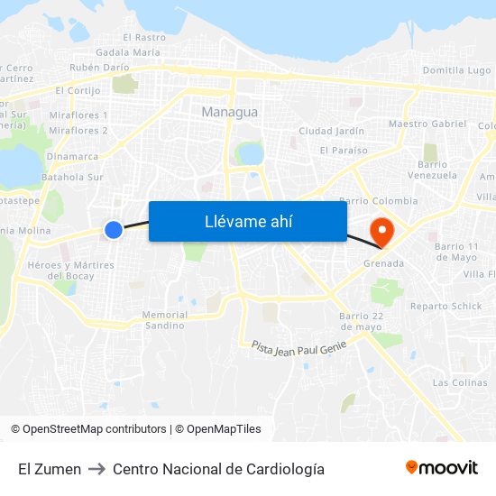 El Zumen to Centro Nacional de Cardiología map