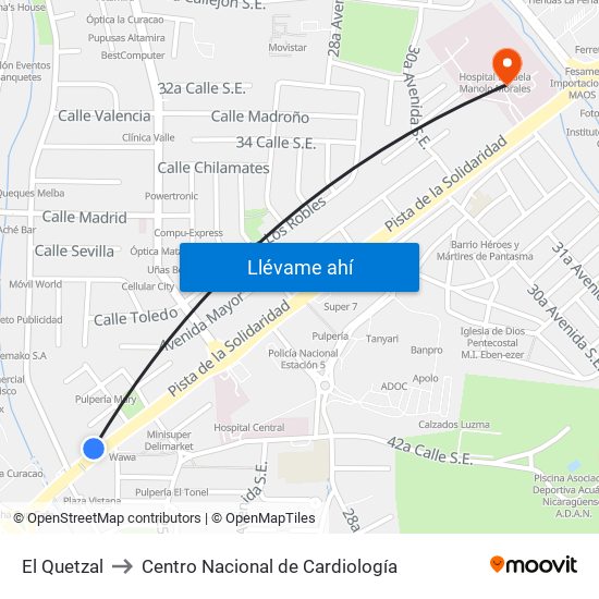 El Quetzal to Centro Nacional de Cardiología map