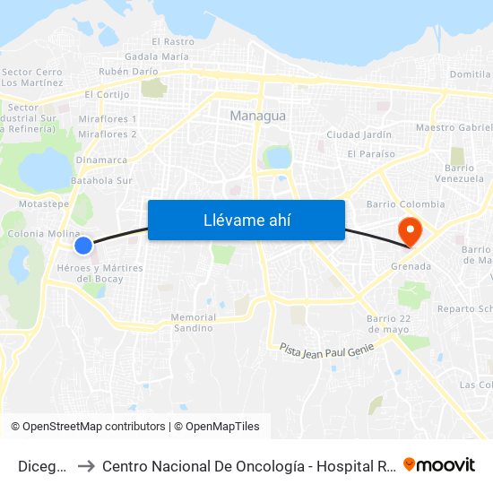 Dicegsa to Centro Nacional De Oncología - Hospital RCG map