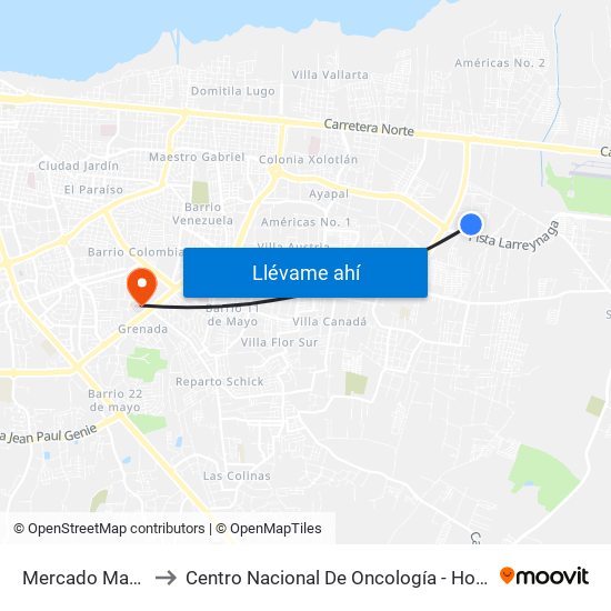 Mercado Mayoreo to Centro Nacional De Oncología - Hospital RCG map