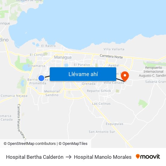 Hospital Bertha Calderón to Hospital Manolo Morales map