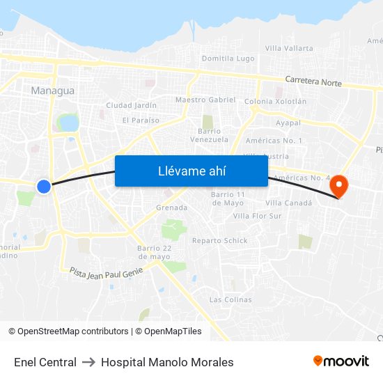 Enel Central to Hospital Manolo Morales map