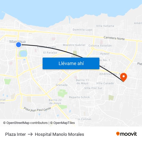 Plaza Inter to Hospital Manolo Morales map