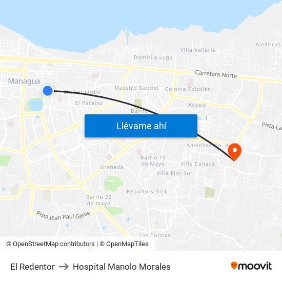 El Redentor to Hospital Manolo Morales map