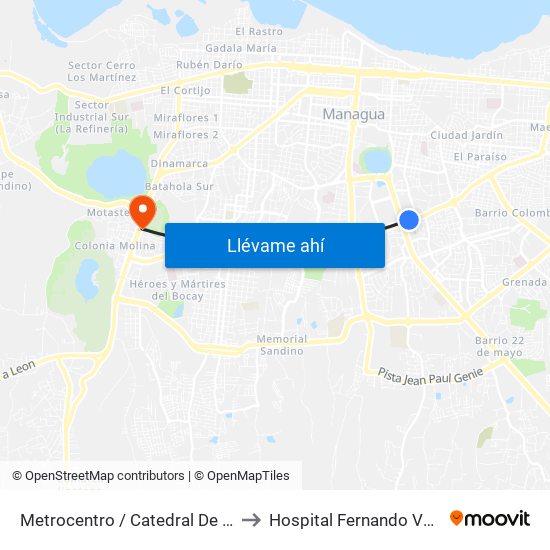 Metrocentro / Catedral De Managua to Hospital Fernando Velez Paiz map