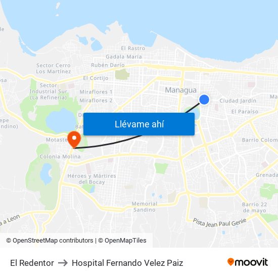 El Redentor to Hospital Fernando Velez Paiz map