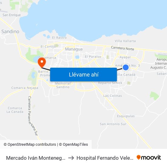 Mercado Iván Montenegro Sur to Hospital Fernando Velez Paiz map
