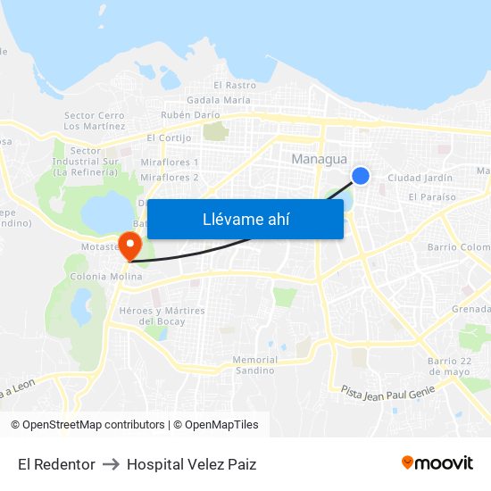 El Redentor to Hospital Velez Paiz map