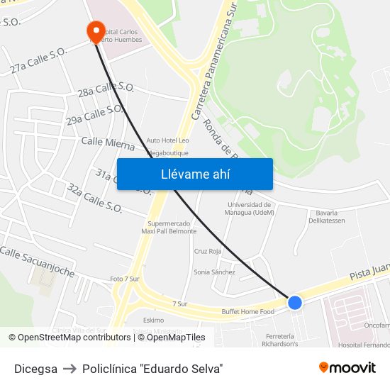 Dicegsa to Policlínica "Eduardo Selva" map