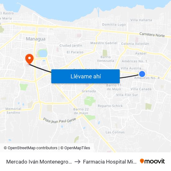 Mercado Iván Montenegro Sur to Farmacia Hospital Militar map