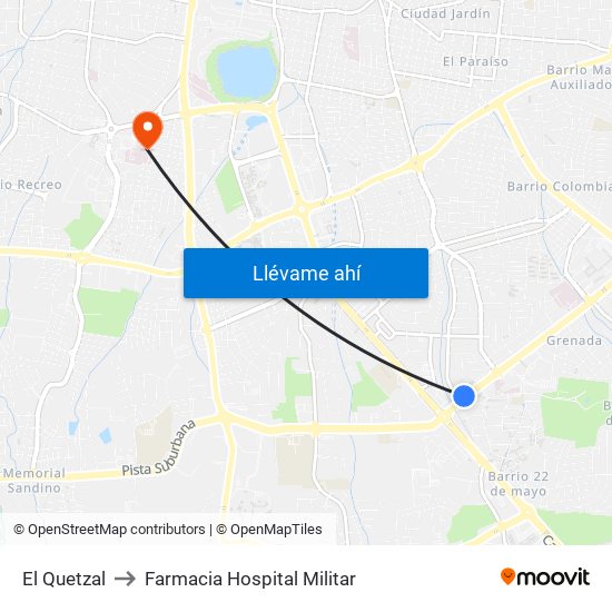 El Quetzal to Farmacia Hospital Militar map