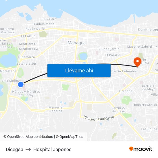 Dicegsa to Hospital Japonés map