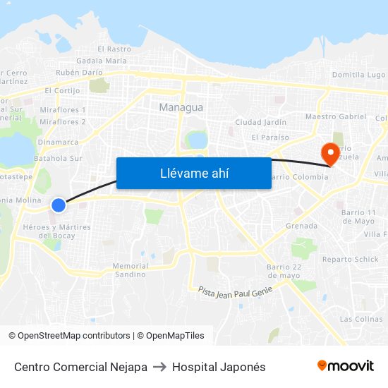 Centro Comercial Nejapa to Hospital Japonés map