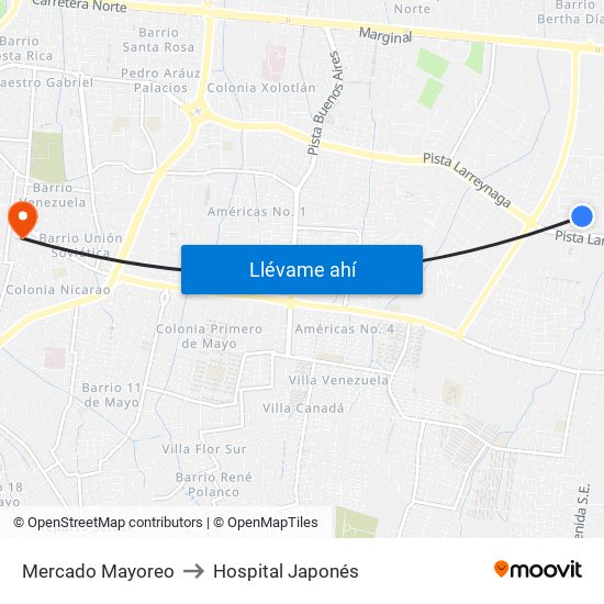 Mercado Mayoreo to Hospital Japonés map