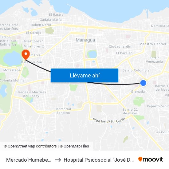 Mercado Humebes Sureste to Hospital Psicosocial "José Dolores Fletes" map