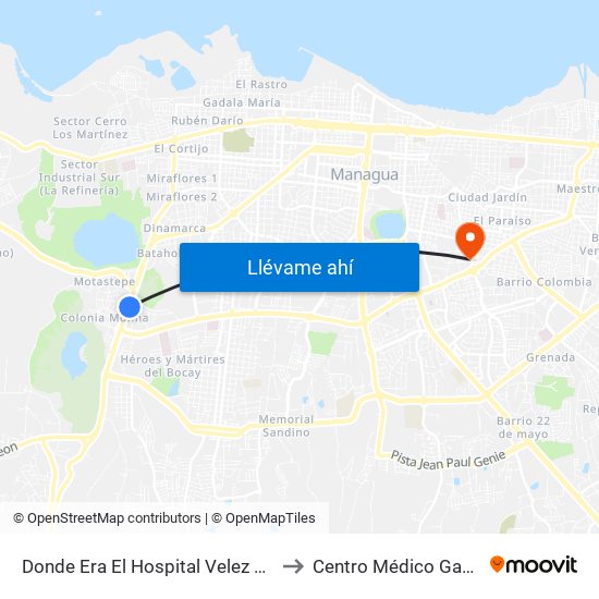 Donde Era El Hospital Velez Paiz to Centro Médico Ganna map