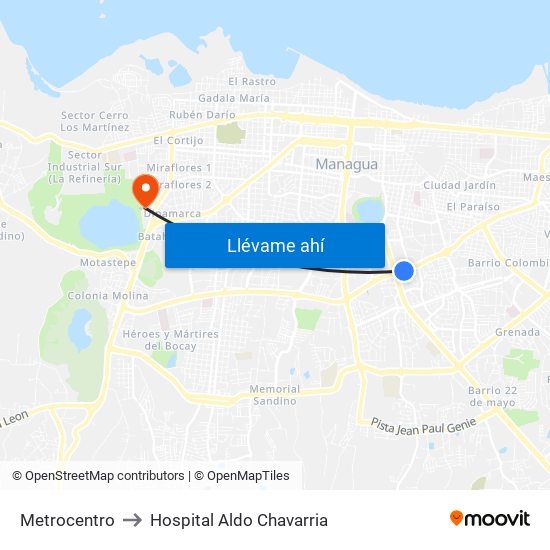 Metrocentro to Hospital Aldo Chavarria map