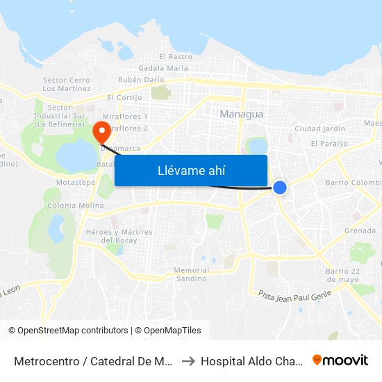 Metrocentro / Catedral De Managua to Hospital Aldo Chavarria map