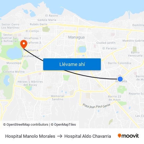 Hospital Manolo Morales to Hospital Aldo Chavarria map