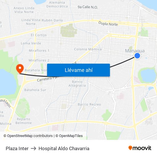 Plaza Inter to Hospital Aldo Chavarria map