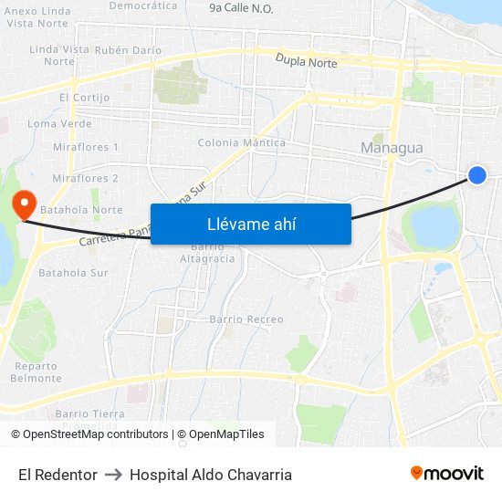 El Redentor to Hospital Aldo Chavarria map