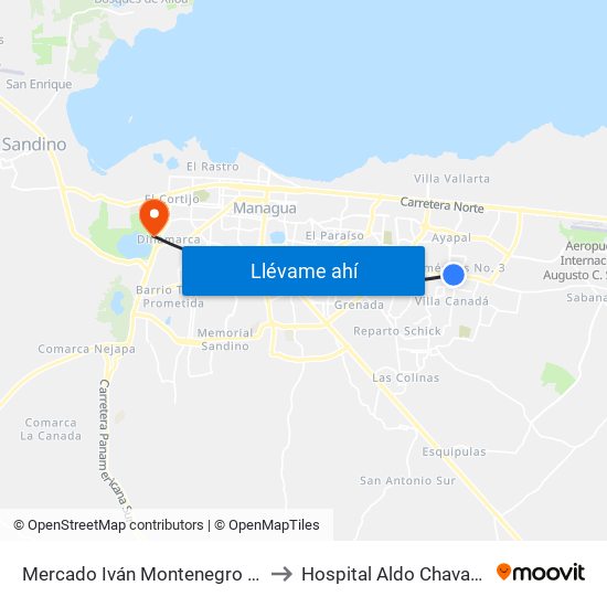 Mercado Iván Montenegro Sur to Hospital Aldo Chavarria map