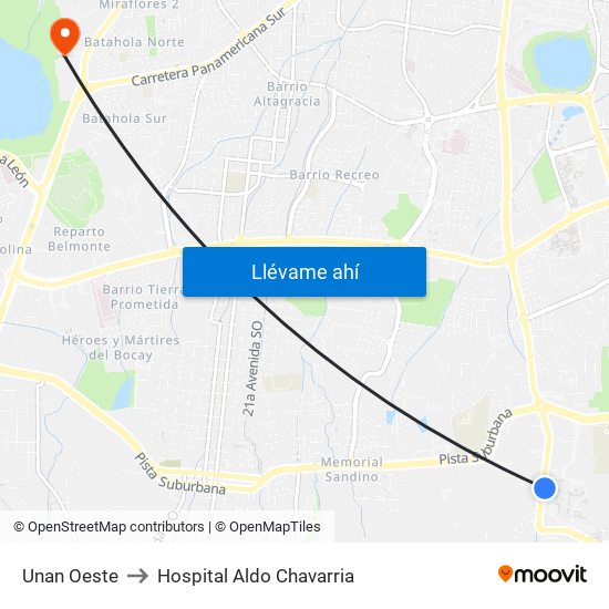 Unan Oeste to Hospital Aldo Chavarria map