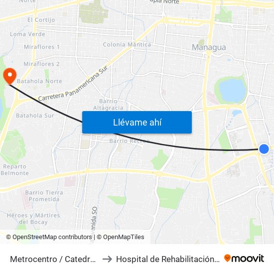 Metrocentro / Catedral De Managua to Hospital de Rehabilitación "Aldo Chavarría" map