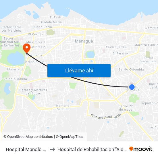 Hospital Manolo Morales to Hospital de Rehabilitación "Aldo Chavarría" map