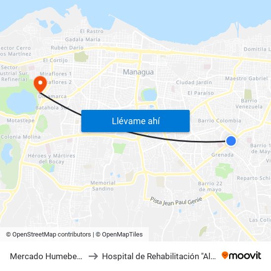 Mercado Humebes Sureste to Hospital de Rehabilitación "Aldo Chavarría" map