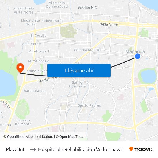 Plaza Inter to Hospital de Rehabilitación "Aldo Chavarría" map