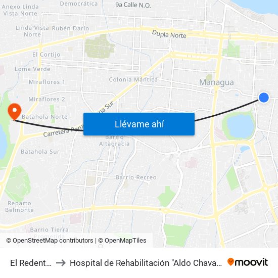 El Redentor to Hospital de Rehabilitación "Aldo Chavarría" map