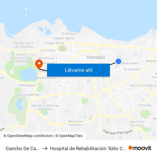 Gancho De Camino to Hospital de Rehabilitación "Aldo Chavarría" map