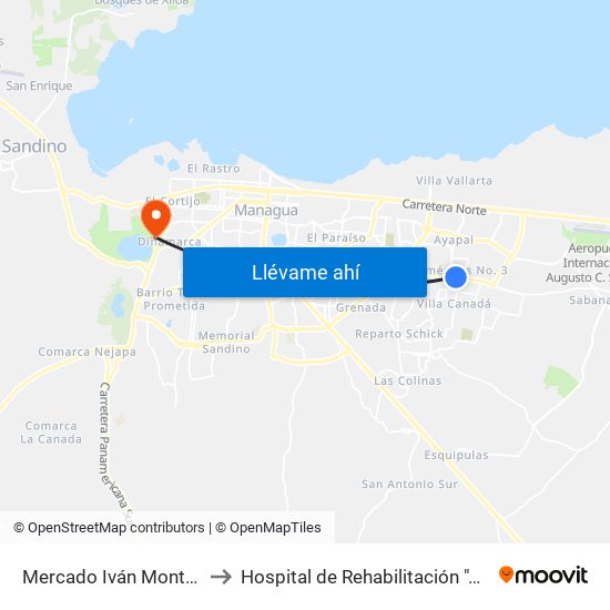 Mercado Iván Montenegro Sur to Hospital de Rehabilitación "Aldo Chavarría" map