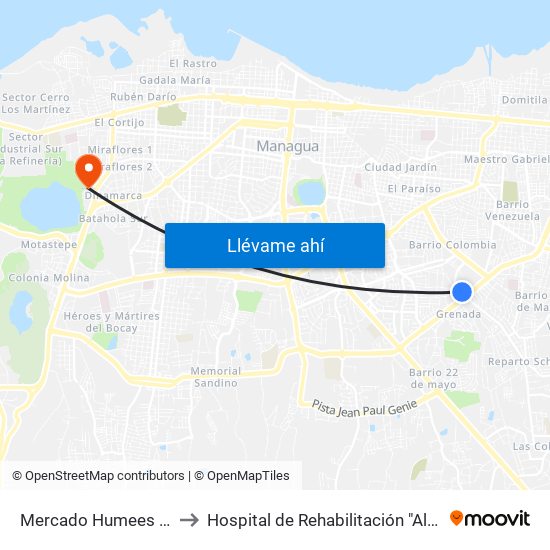 Mercado Humees Suroeste to Hospital de Rehabilitación "Aldo Chavarría" map